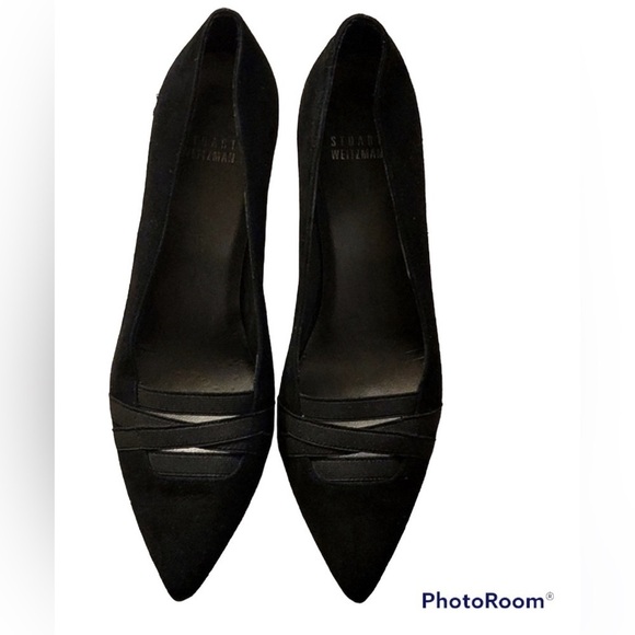 Stuart Weitzman BANDEXVELT Criss Cross Black Suede Leather Pumps Size 7 Medium - Picture 1 of 10